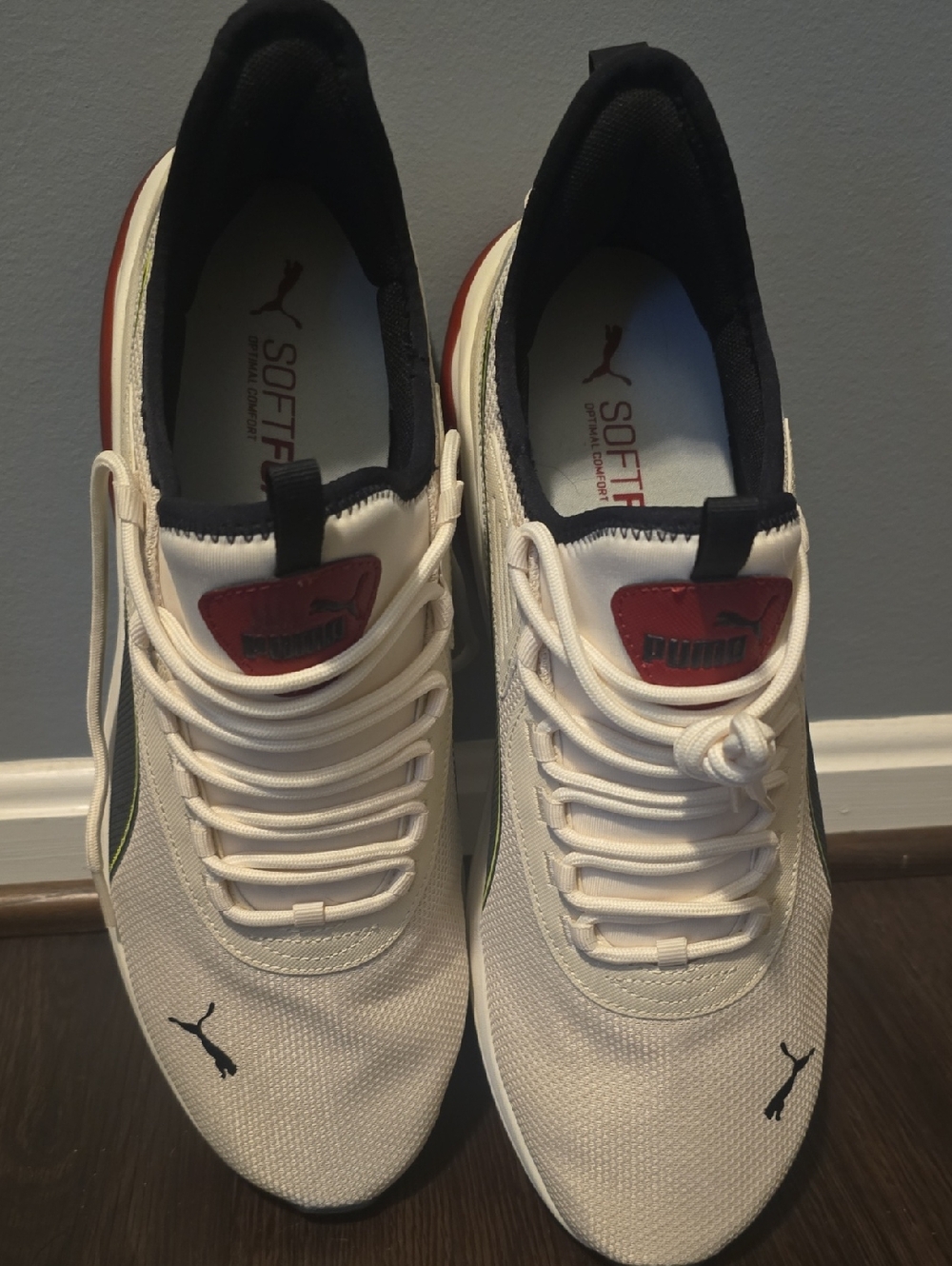 Puma Men’s White Sneakers with Black and Red Accents